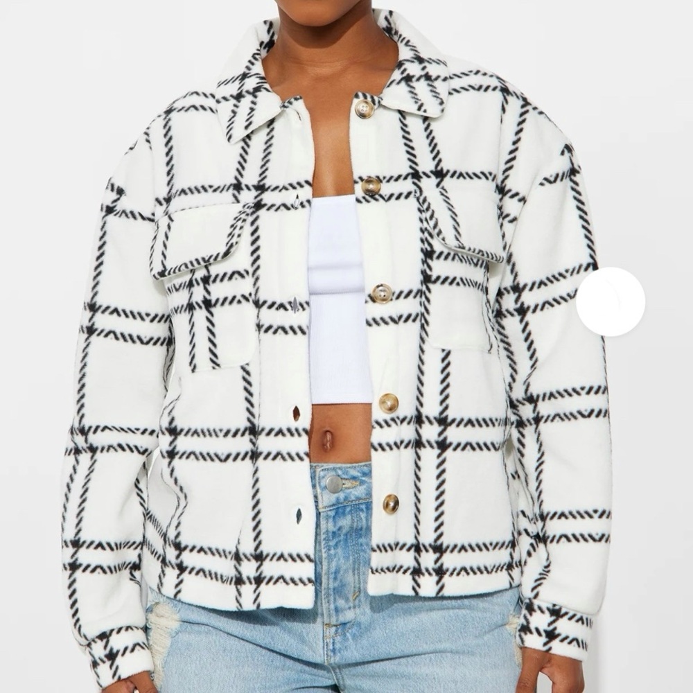 Fashion Nova Jessica Plaid Shacket Black White Size 2X